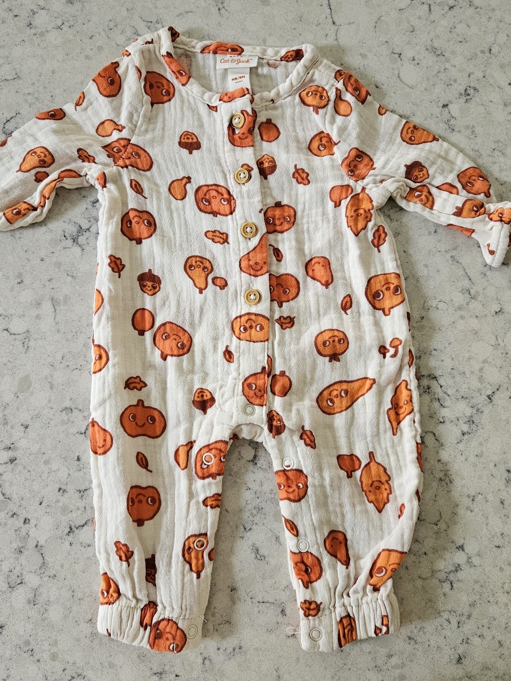 Newborn Pumpkin Gauze Romper, Halloween Fall